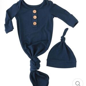 Caden Lane Dark Navy Blue Newborn Gown and Hat